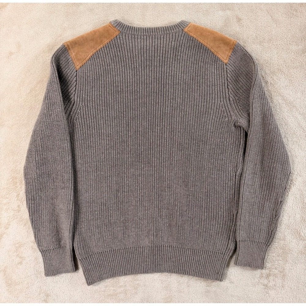 J.Crew Woodsman Ribbed Knit Sweater Men M Leather Shoulder Patches Brown EUC - Picture 7 of 10